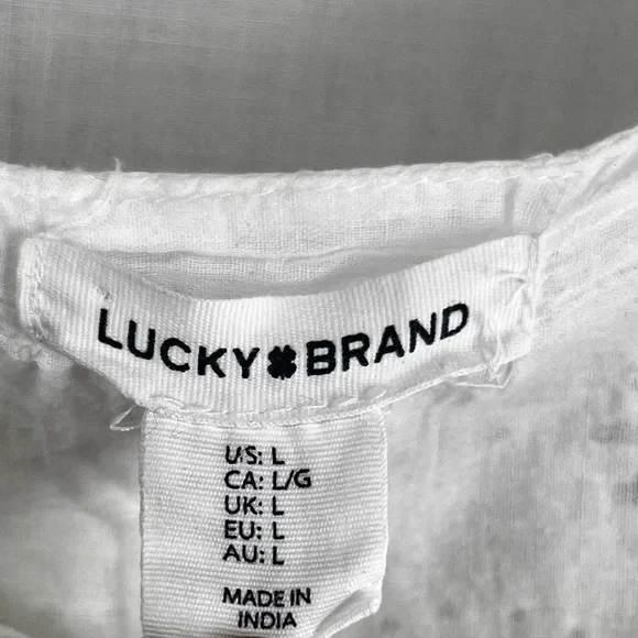 Lucky Brand Cotton Eyelet Tiered Sun Dress Womens Large White Lined Lightweight - Picture 6 of 16